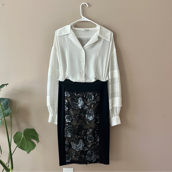BCBG MaxAzria black midi pencil skirt with sequins Sz XXS - Picture 1 of 4